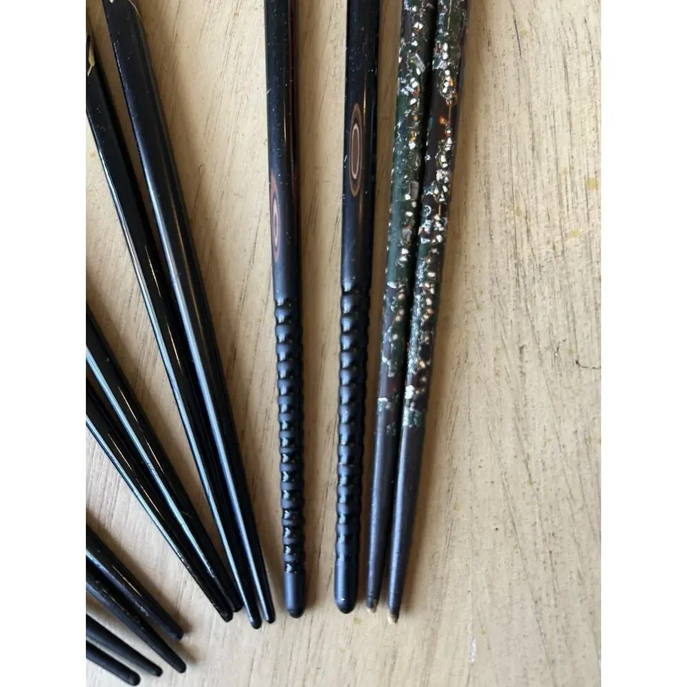 6* Chopsticks Black Gold Floral Design Set Of 6 (12 Total) VTG Hair Pins Buns